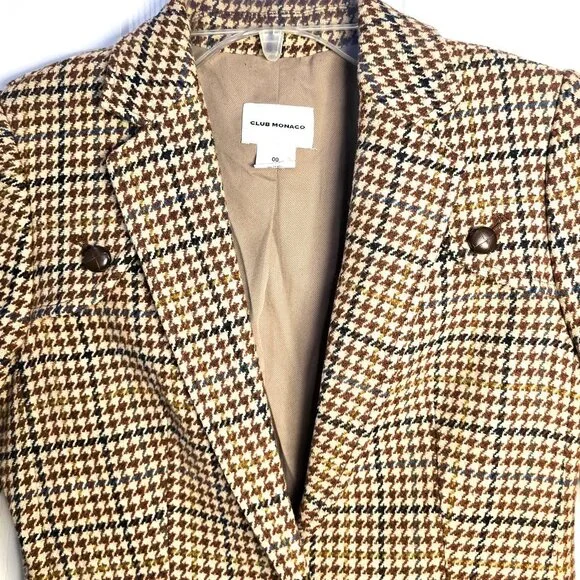 Club Monaco Brown Houndstooth Blazer